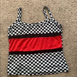 Red/black/white checkerboard shirt